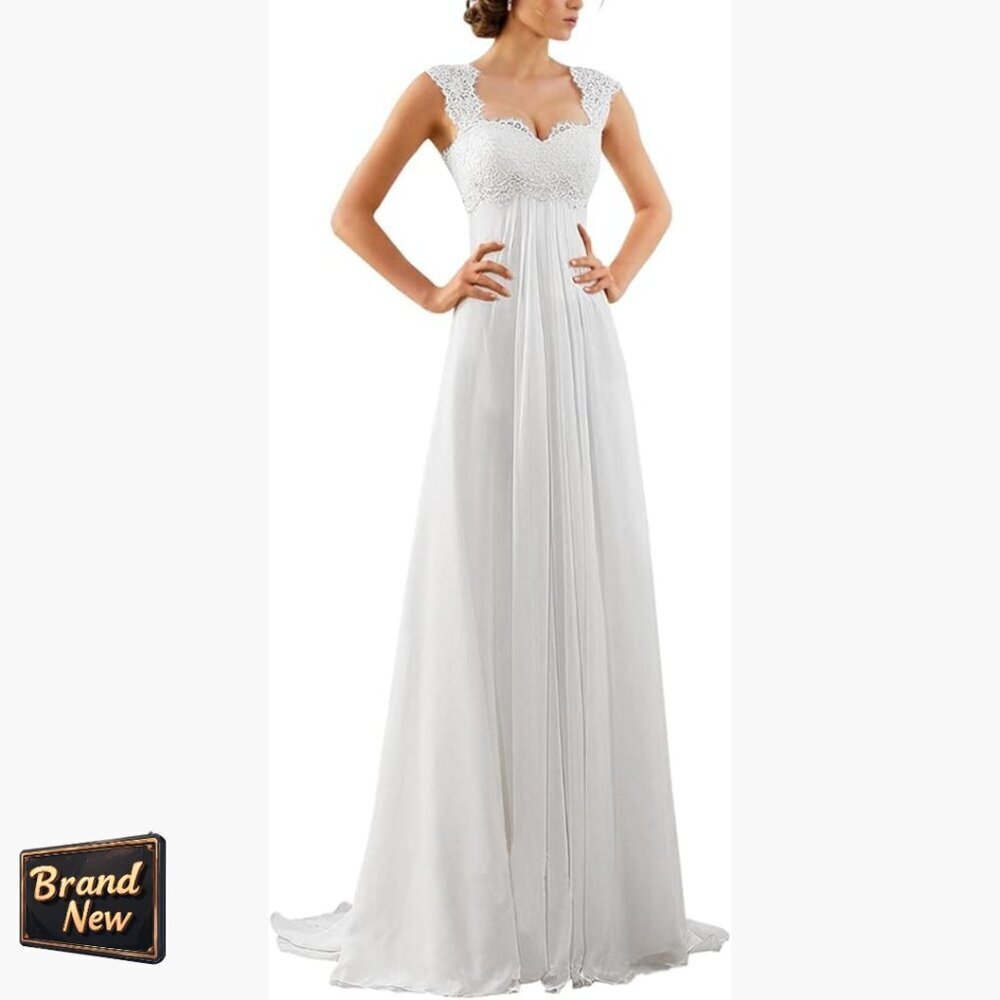 Sleeveless Lace Wedding Dress for Civil or Beach Ceremony, Petite/Plus Size